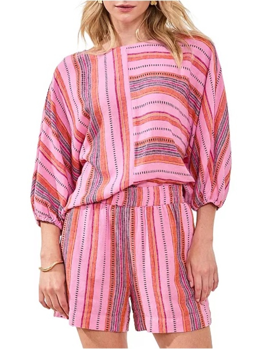 Tribal Pink & Orange Striped High-Waist Women’s Shorts